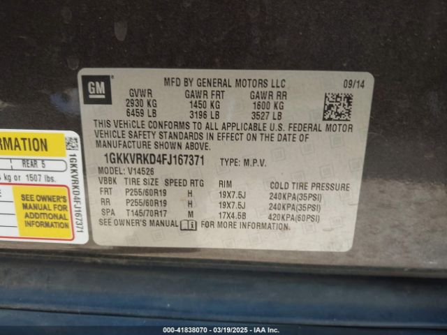 1GKKVRKD4FJ167371 GMC Acadia Slt-1