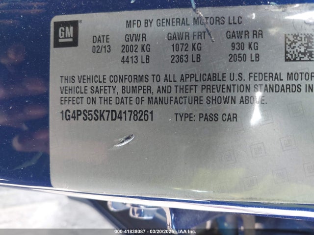 41838087 :رقم المزاد ، 1G4PS5SK7D4178261 vin ، 2013 Buick Verano Leather Group مزاد بيع