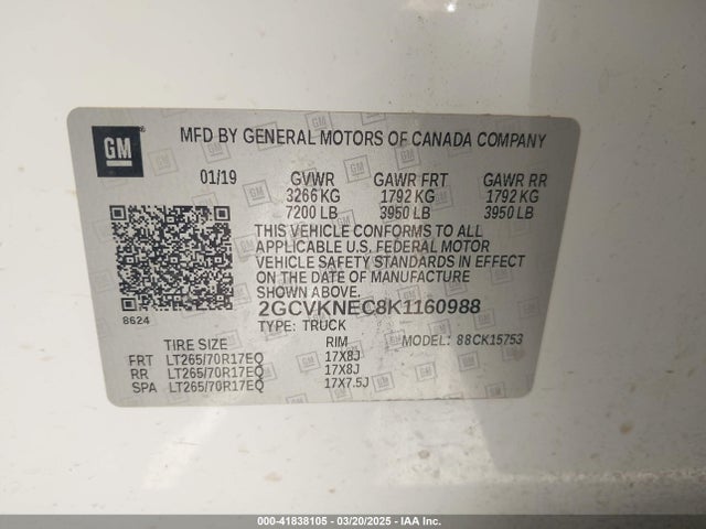 2GCVKNEC8K1160988 Chevrolet Silverado 1500 Ld Wt