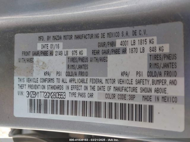 3MZBM1T72GM280553 Mazda MAZDA3