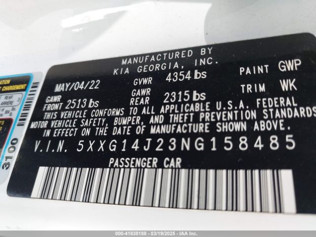 5XXG14J23NG158485 KIA K5 LXS