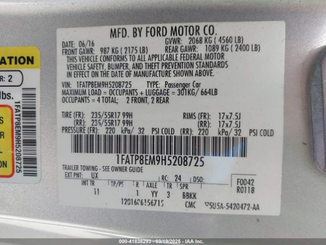 1FATP8EM9H5208725 Ford Mustang V6