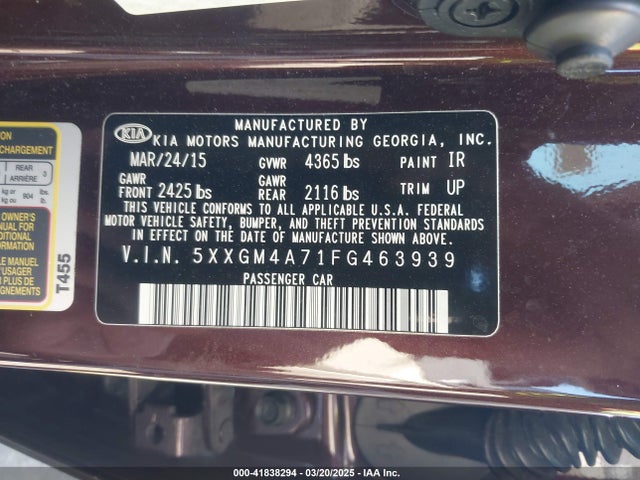 5XXGM4A71FG463939 KIA Optima Lx