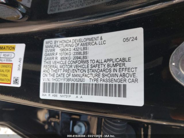 1HGCY1F38RA062820 Honda l15be