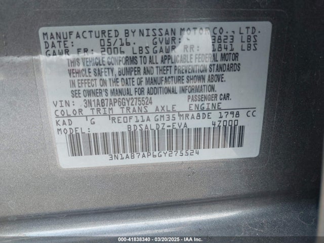 3N1AB7AP6GY275524 Nissan SENTRA SV