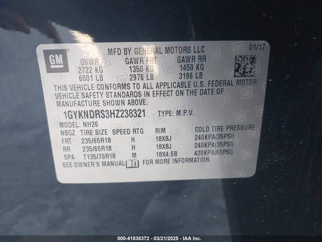 2017 CADILLAC XT5 1GYKNDRS3HZ238321 Photo 8