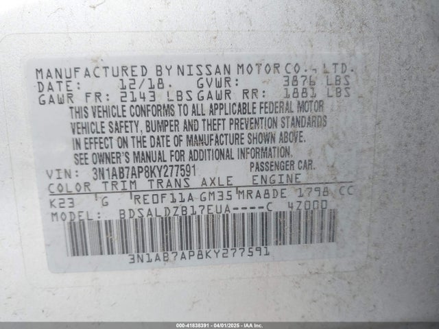 3N1AB7AP8KY277591 Nissan SENTRA SV