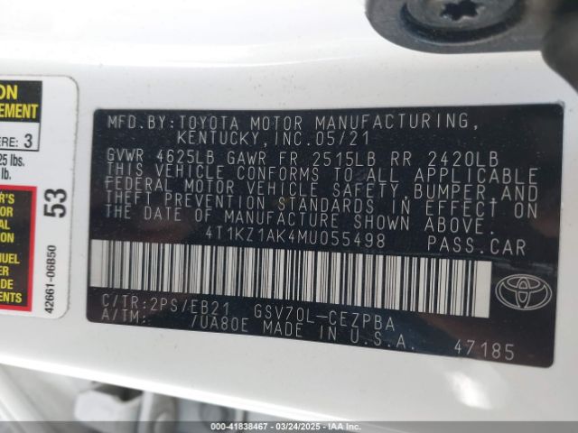 4T1KZ1AK4MU055498 Toyota CAMRY TRD