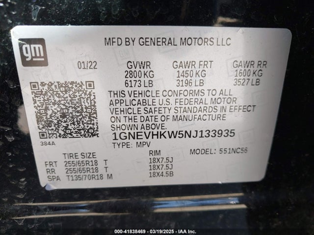1GNEVHKW5NJ133935 Chevrolet lfy