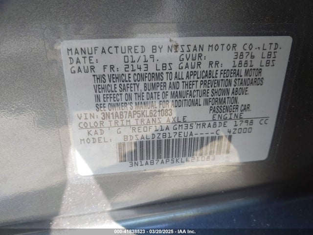 Nissan SENTRA SV 2019 3N1AB7AP5KL621083 Image 9
