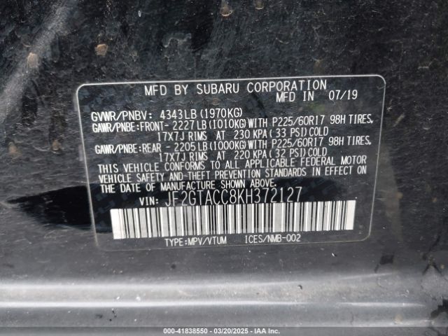 JF2GTACC8KH372127 Subaru Crosstrek 2.0i Premium