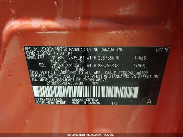 2T3DFREVXFW359790 Toyota Rav4 Limited