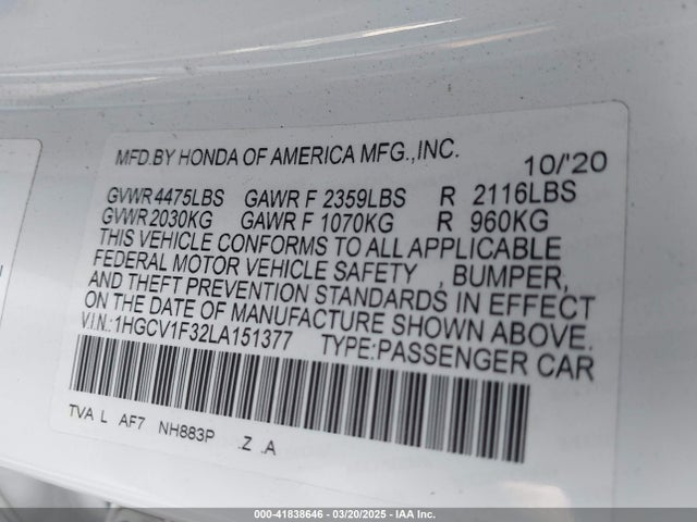 1HGCV1F32LA151377 Honda Accord Sport