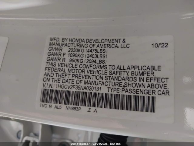 1HGCV2F35NA020131 Honda Accord Sport 2.0t