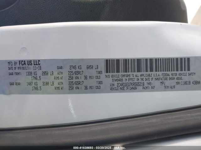 2C4RDGEG7KR565218 Dodge Grand Caravan Gt