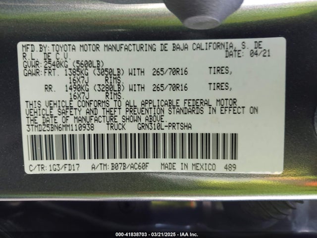 3TMDZ5BN6MM110938 Toyota Tacoma Trd Off-road