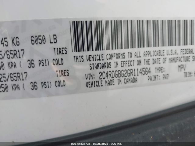 2C4RDGBG2GR114564 Dodge Grand Caravan Se