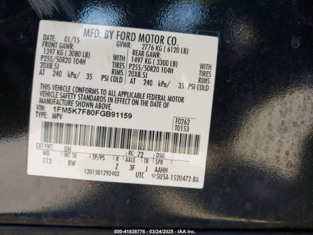 1FM5K7F80FGB91159 Ford Explorer Limited
