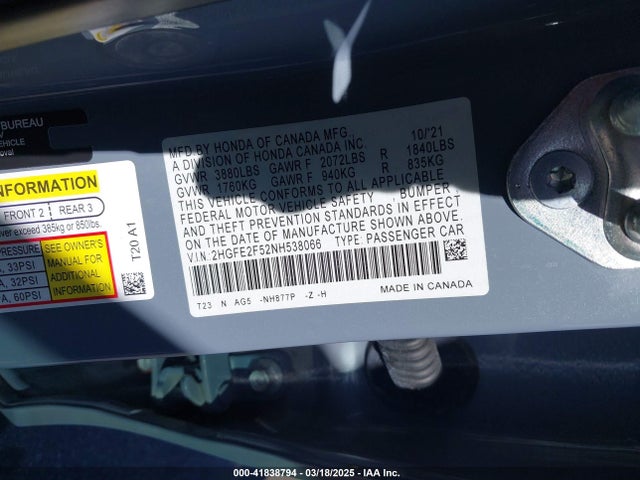 Honda Civic Sport 2022 2HGFE2F52NH538066 Image 9