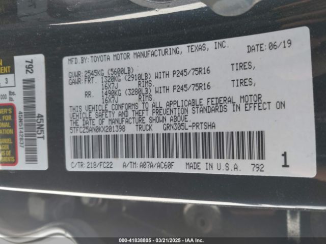 2019 TOYOTA TACOMA 5TFCZ5AN0KX201398 Photo 8