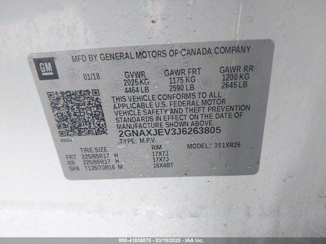 Chevrolet EQUINOX LT 2018 2GNAXJEV3J6263805 Image 9