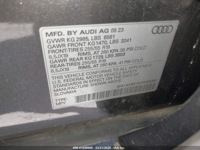 WA1AXBF76PD025384 Audi Q7 Premium 55 Tfsi Quattro Tiptronic