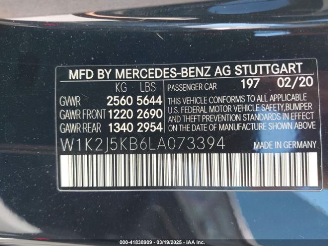 W1K2J5KB6LA073394 Mercedes-Benz Cls 450 4matic