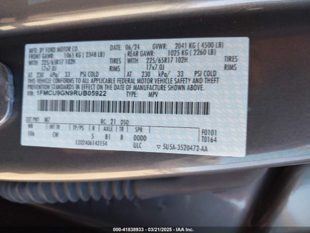2024 FORD ESCAPE 1FMCU9GN9RUB05922 Photo 8