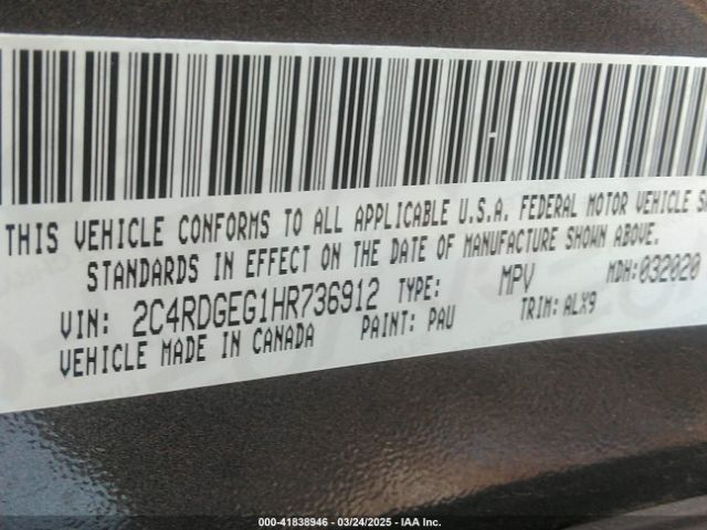 2C4RDGEG1HR736912 Dodge Grand Caravan Gt