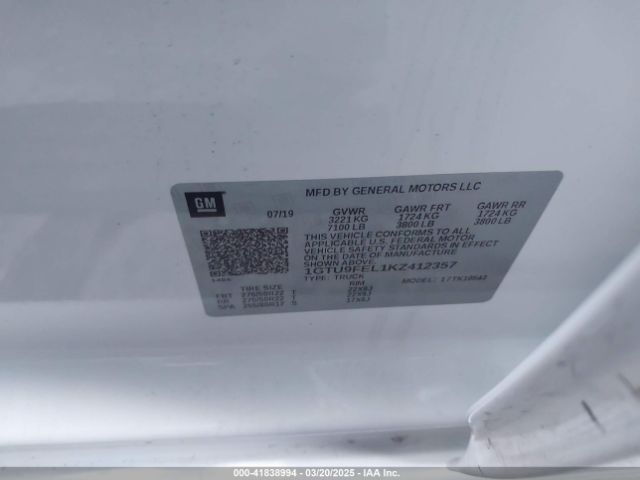 1GTU9FEL1KZ412357 GMC Sierra 1500 Denali