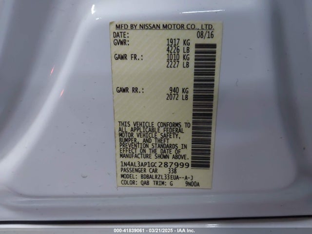 Nissan Altima 2.5 Sl 2016 1N4AL3AP1GC287999 Image 9