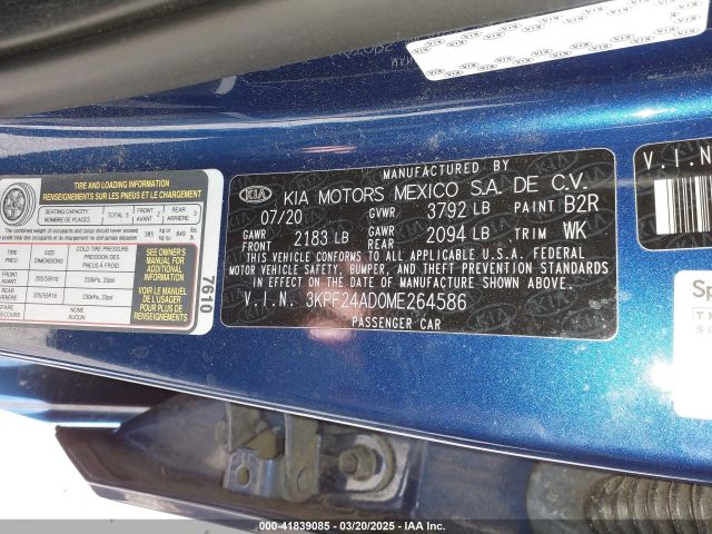3KPF24AD0ME264586 KIA Forte Lxs