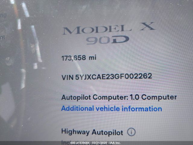 5YJXCAE23GF002262 Tesla MODEL X