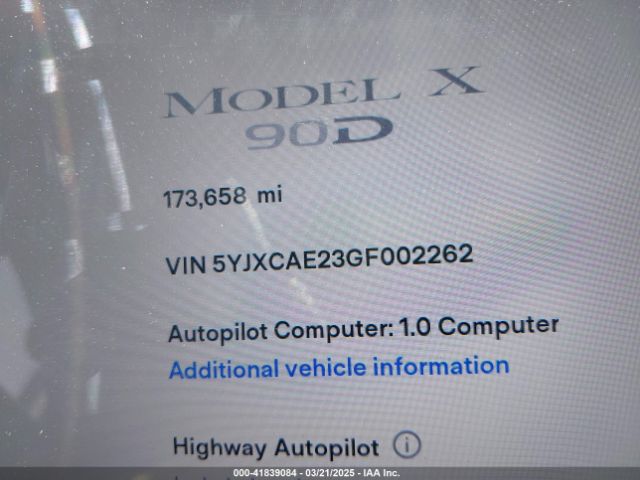 5YJXCAE23GF002262 Tesla MODEL X