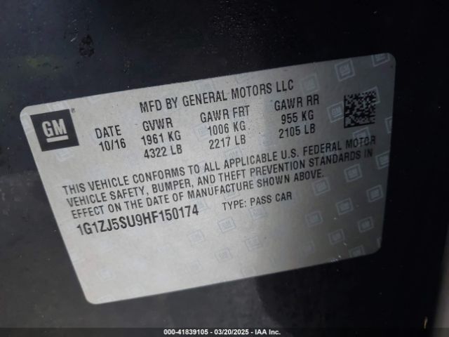1G1ZJ5SU9HF150174 Chevrolet MALIBU HYBRID