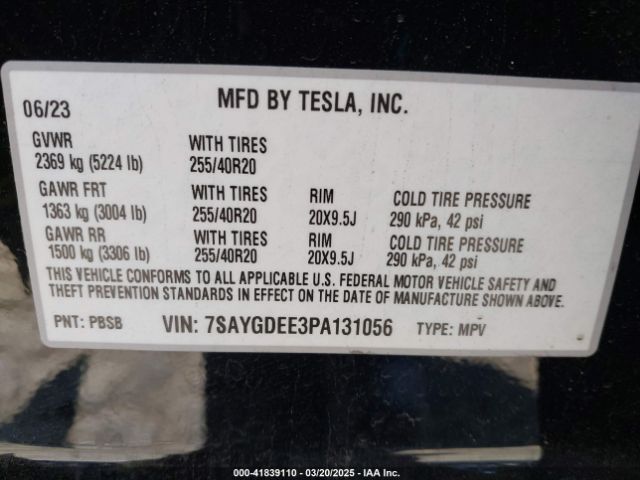 7SAYGDEE3PA131056 Tesla Model Y Awd/long Range Dual Motor All-wheel Drive