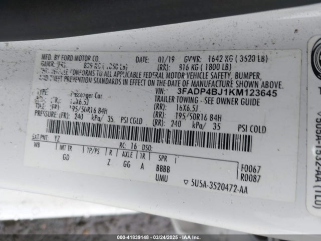 Ford FIESTA SE 2019 3FADP4BJ1KM123645 Image 9