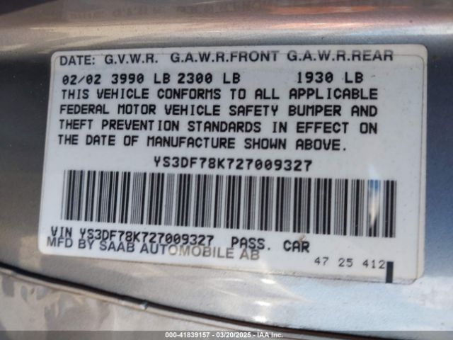 2002 SAAB 9-3 YS3DF78K727009327 Photo 8