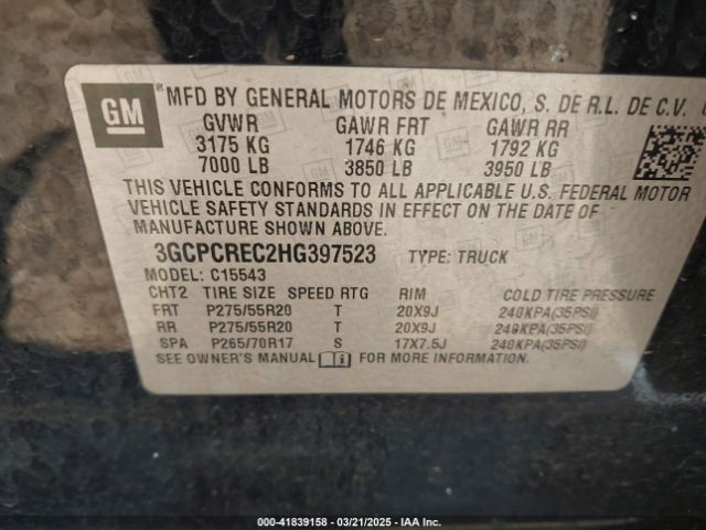 3GCPCREC2HG397523 Chevrolet Silverado 1500 1lt