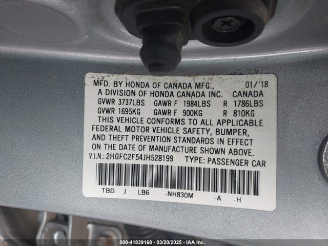Продаж на аукціоні авто 2018 Honda Civic Lx, vin: 2HGFC2F54JH528199, номер лоту: 41839168
