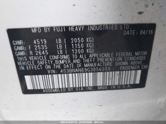 4S3BNAN69G3056055 Subaru Legacy 2.5i Limited