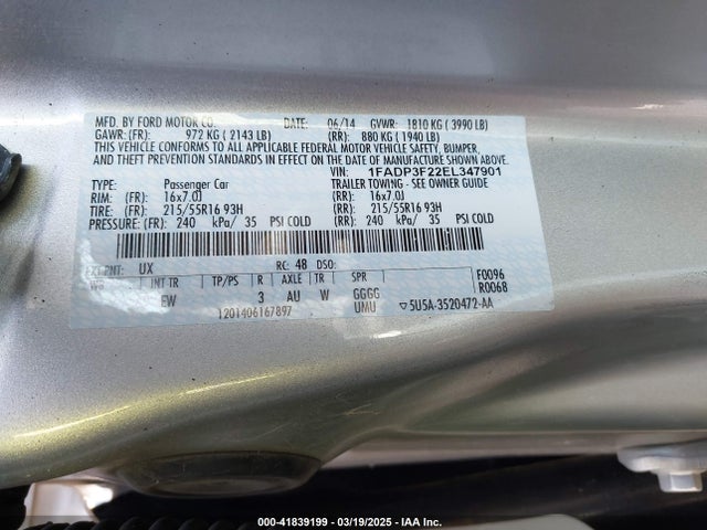 Ford FOCUS SE 2014 1FADP3F22EL347901 Image 9