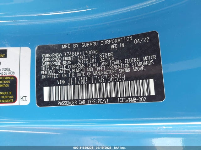 JF1ZNBF17N8756699 Toyota Gr 86 Premium