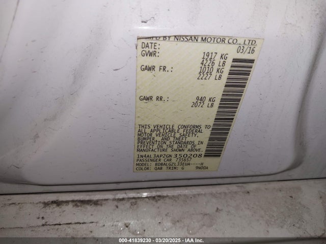 1N4AL3AP2GN350208 Nissan Altima 2.5 S