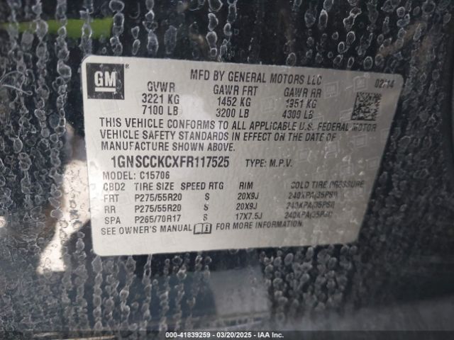 1GNSCCKCXFR117525 Chevrolet Tahoe Ltz