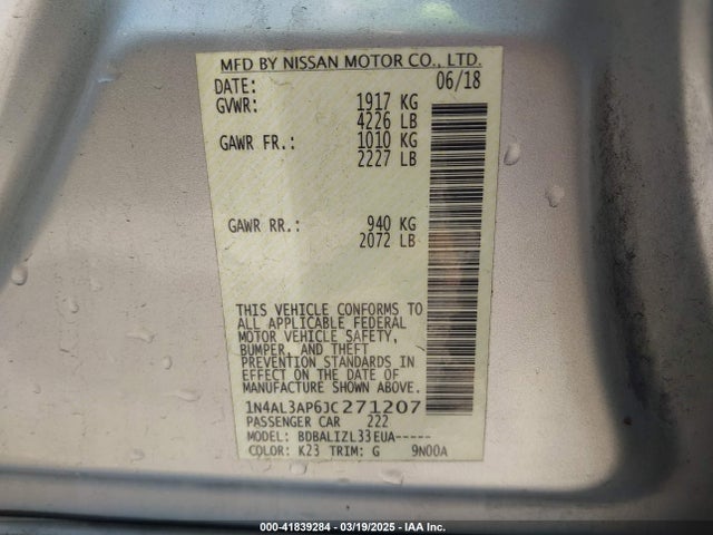 1N4AL3AP6JC271207 Nissan Altima 2.5 Sv