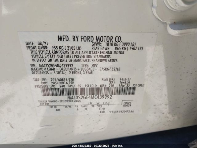 MAJ3S2GE4MC439992 Ford Ecosport Se