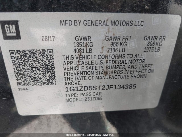 1G1ZD5ST2JF134385 Chevrolet MALIBU LT