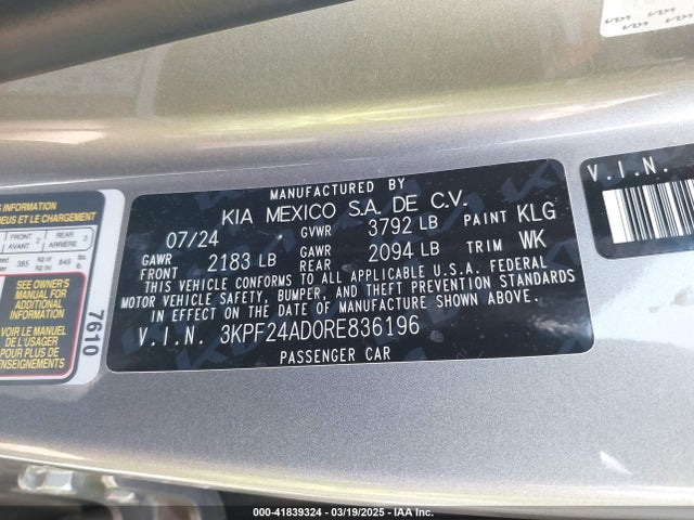 3KPF24AD0RE836196 KIA mpi nu
