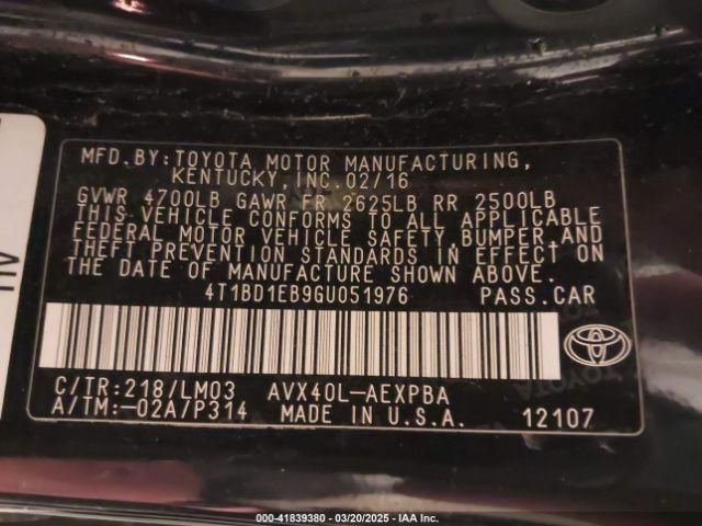 4T1BD1EB9GU051976 Toyota Avalon Hybrid Limited